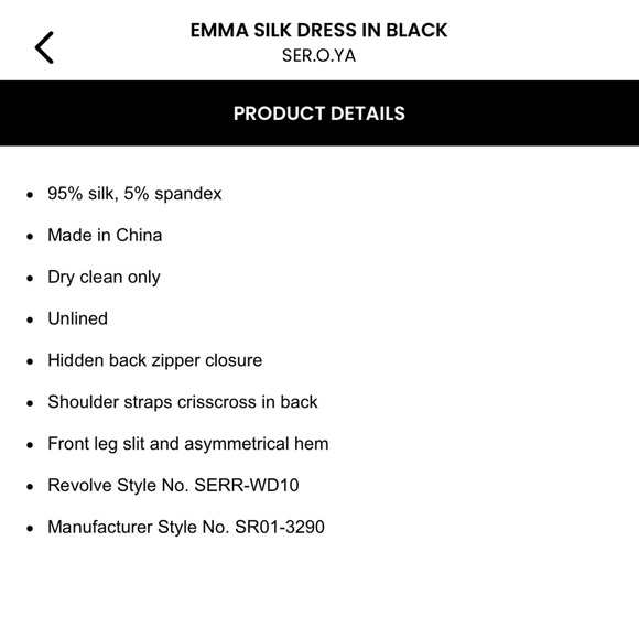 SER.O.YA Emma Silk Dress in Black - size Small - Picture 6 of 6
